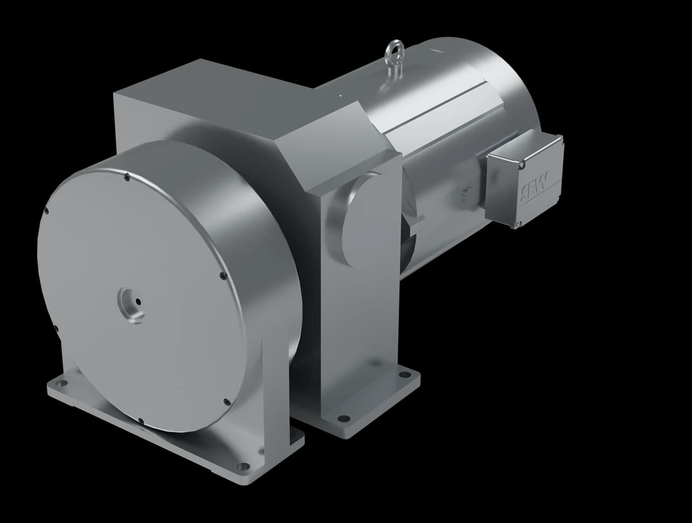 3D-Rendering des Radialstufenkolbenmotors mit angekoppeltem Generator
