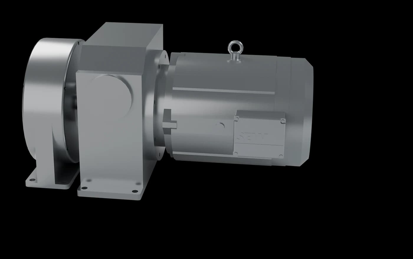 3D-Rendering in Seitenansicht: Gehäuse der Kolbentrommel und Generator